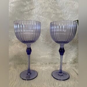 Hand made Purple Ribbed Stemmed Wine Glasses - Set of 2, wash hands only